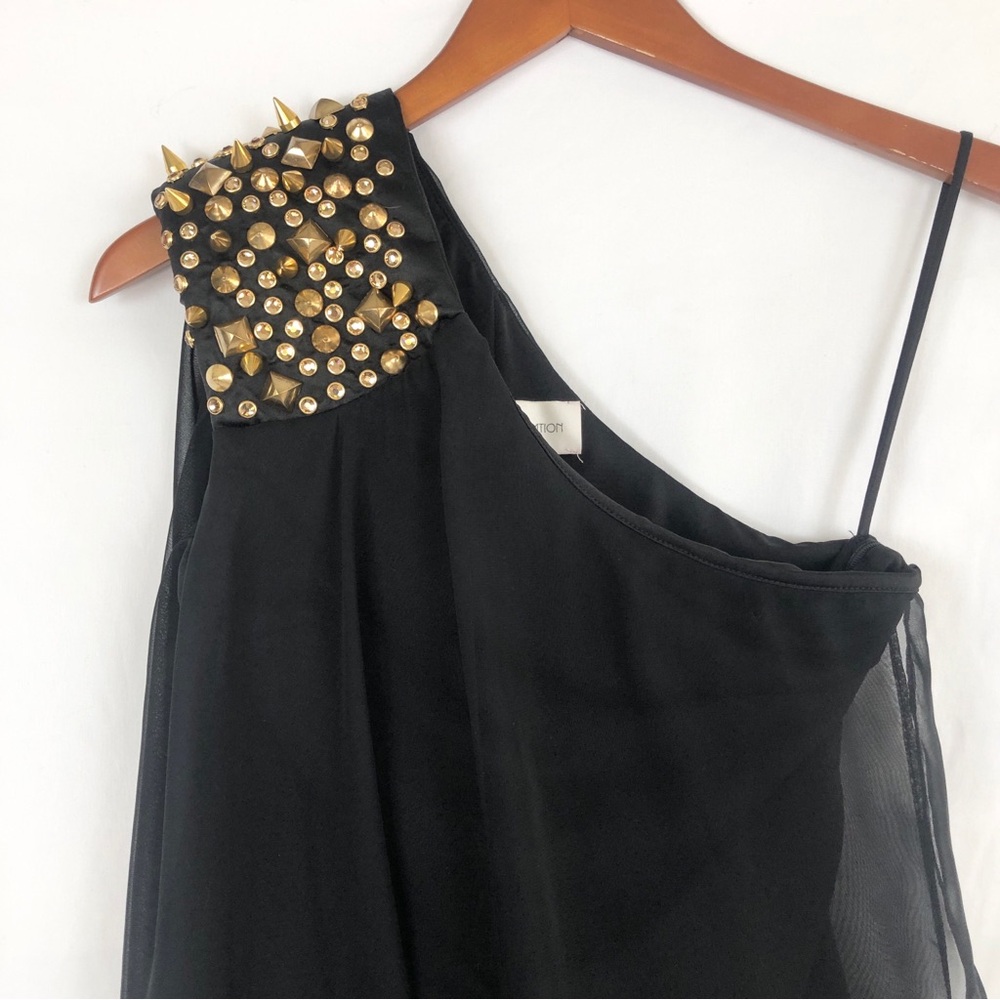 Dress The Population One Shoulder Mini Dress Mesh‎ Black Gold Size XS - Picture 2 of 8